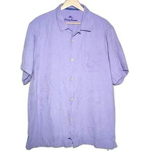 Tommy Bahama 100% Silk Short Sleeve Lavender Button Up Shirt Men's L Textured